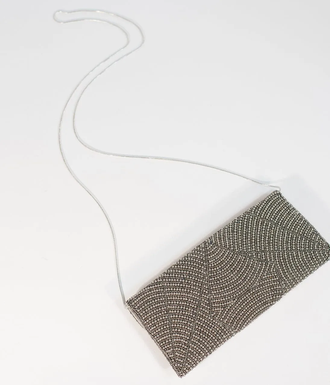Gunmetal & Silver Beaded Envelope Clutch