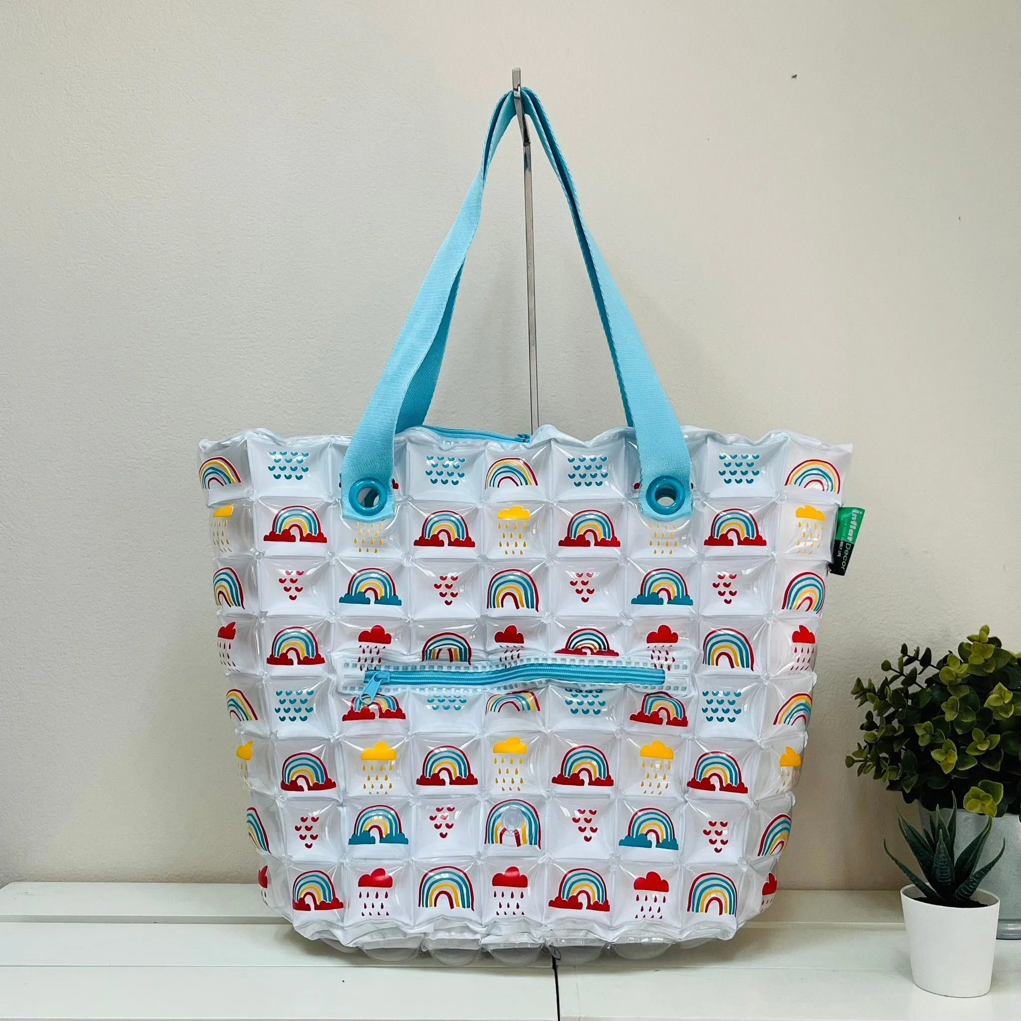 Inflatable Shopping Tote Bag & Beach Bag with Zipper (Large) - Rainbow