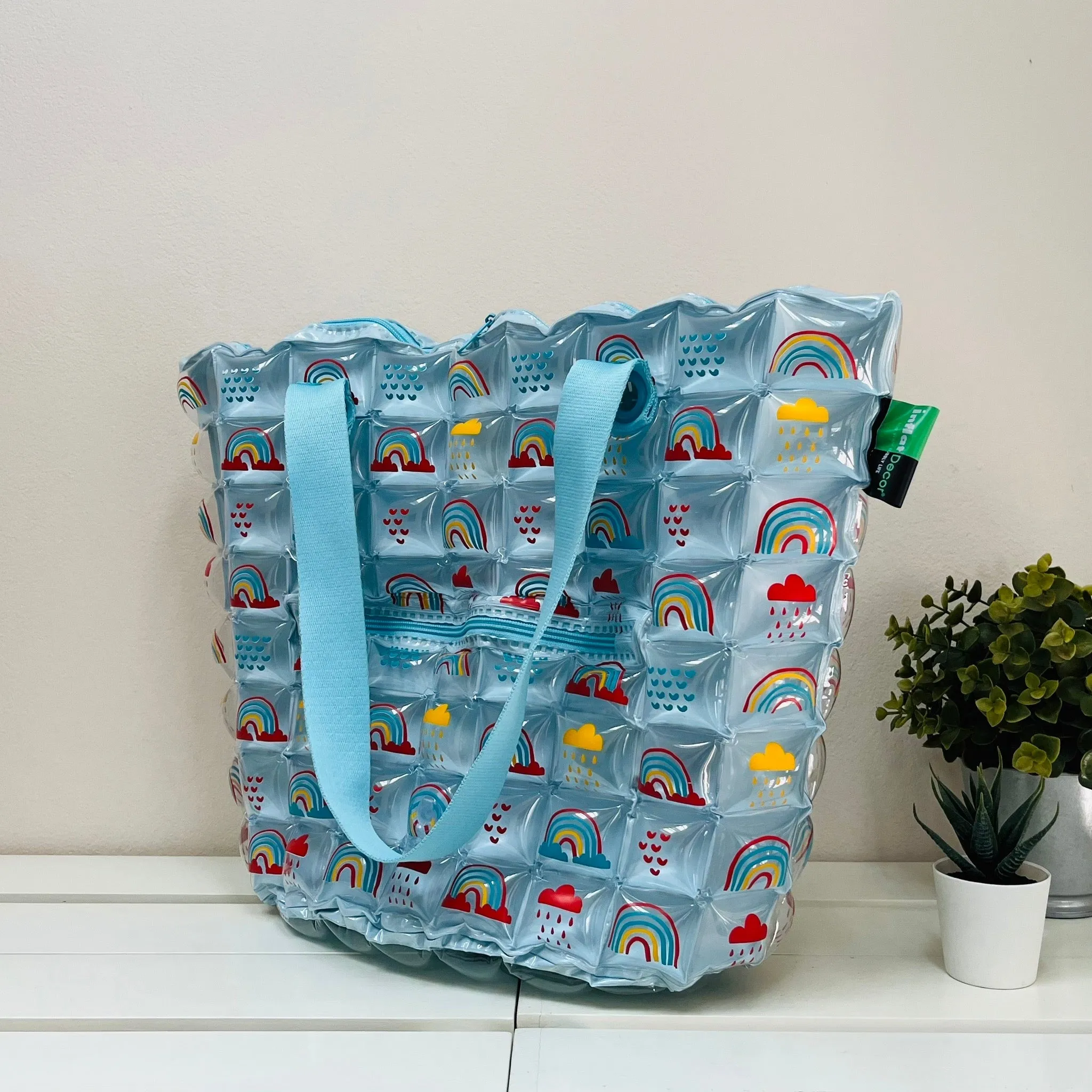 Inflatable Shopping Tote Bag & Beach Bag with Zipper (Large) - Rainbow