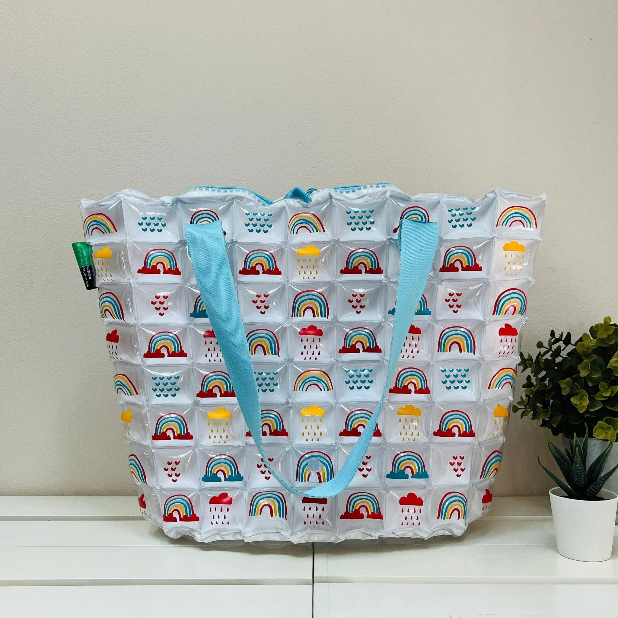 Inflatable Shopping Tote Bag & Beach Bag with Zipper (Large) - Rainbow
