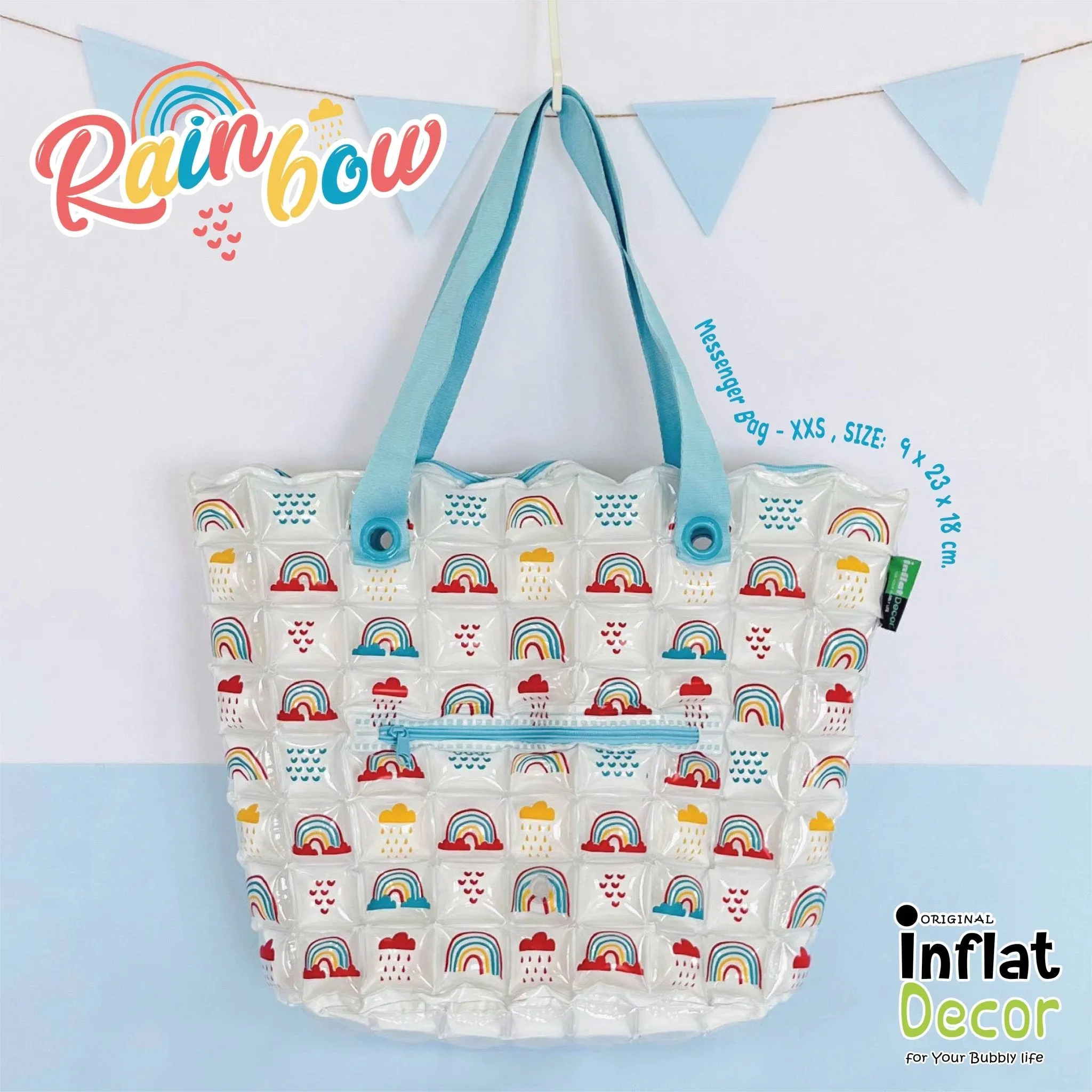 Inflatable Shopping Tote Bag & Beach Bag with Zipper (Large) - Rainbow