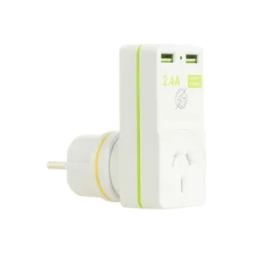 Korjo 2 port USB charger and adaptor Australia and NZ to Europe