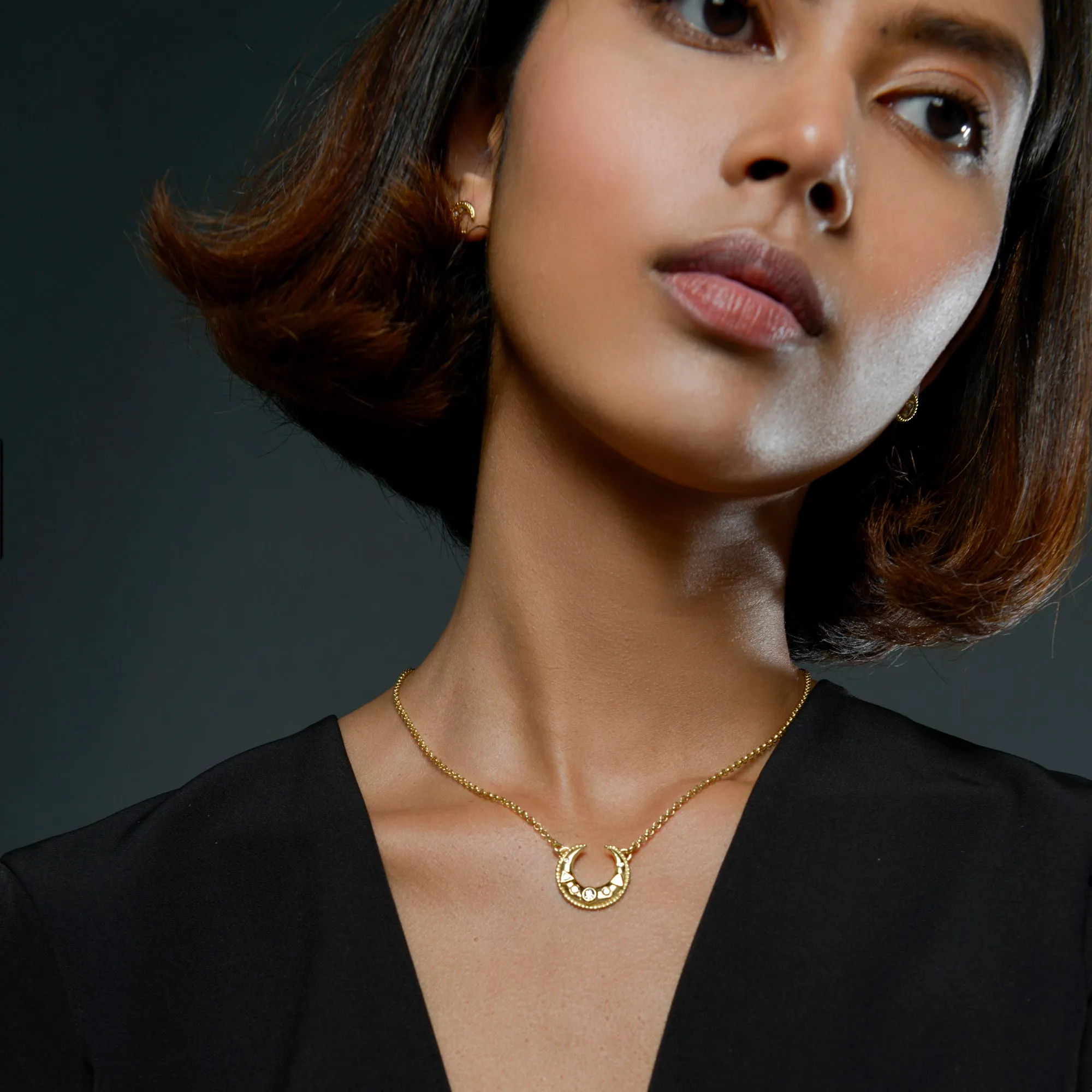 Large Luna Gold & Diamond Necklace
