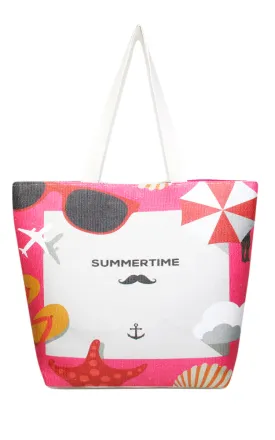 LF115 Pink Summer Time Print Beach Bag