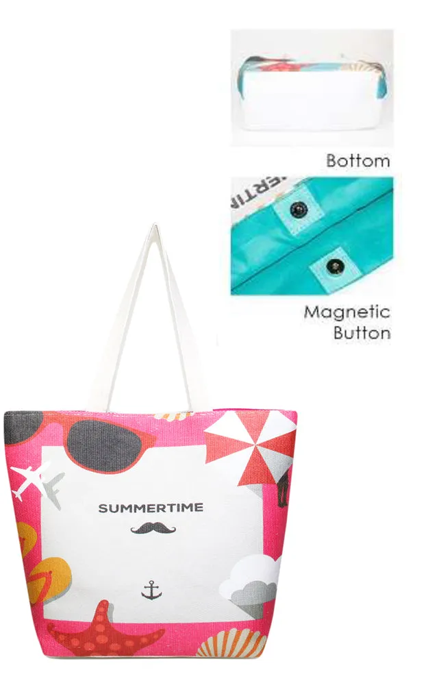 LF115 Pink Summer Time Print Beach Bag