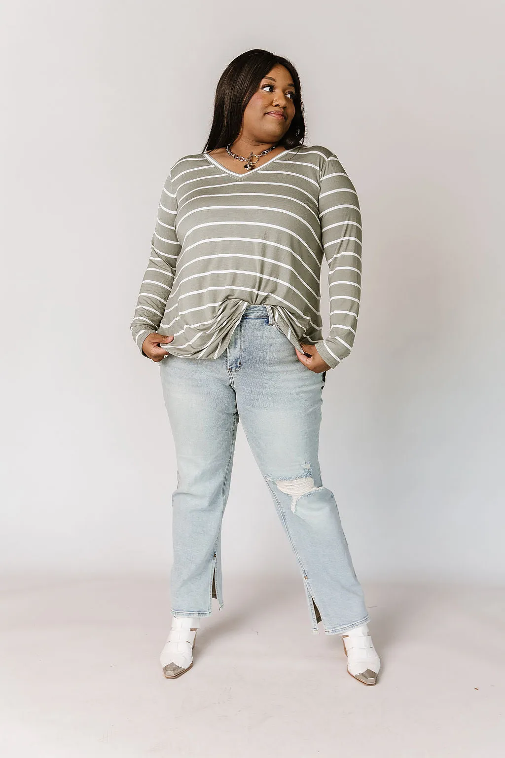 Lizzie Striped Top - Light Olive