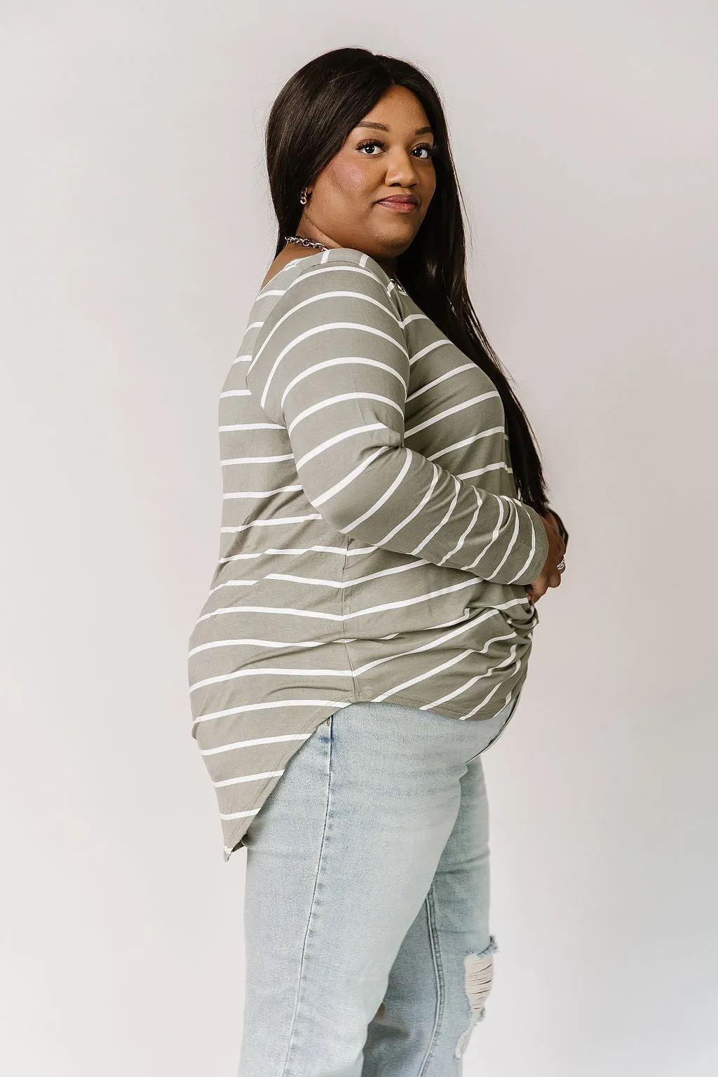 Lizzie Striped Top - Light Olive