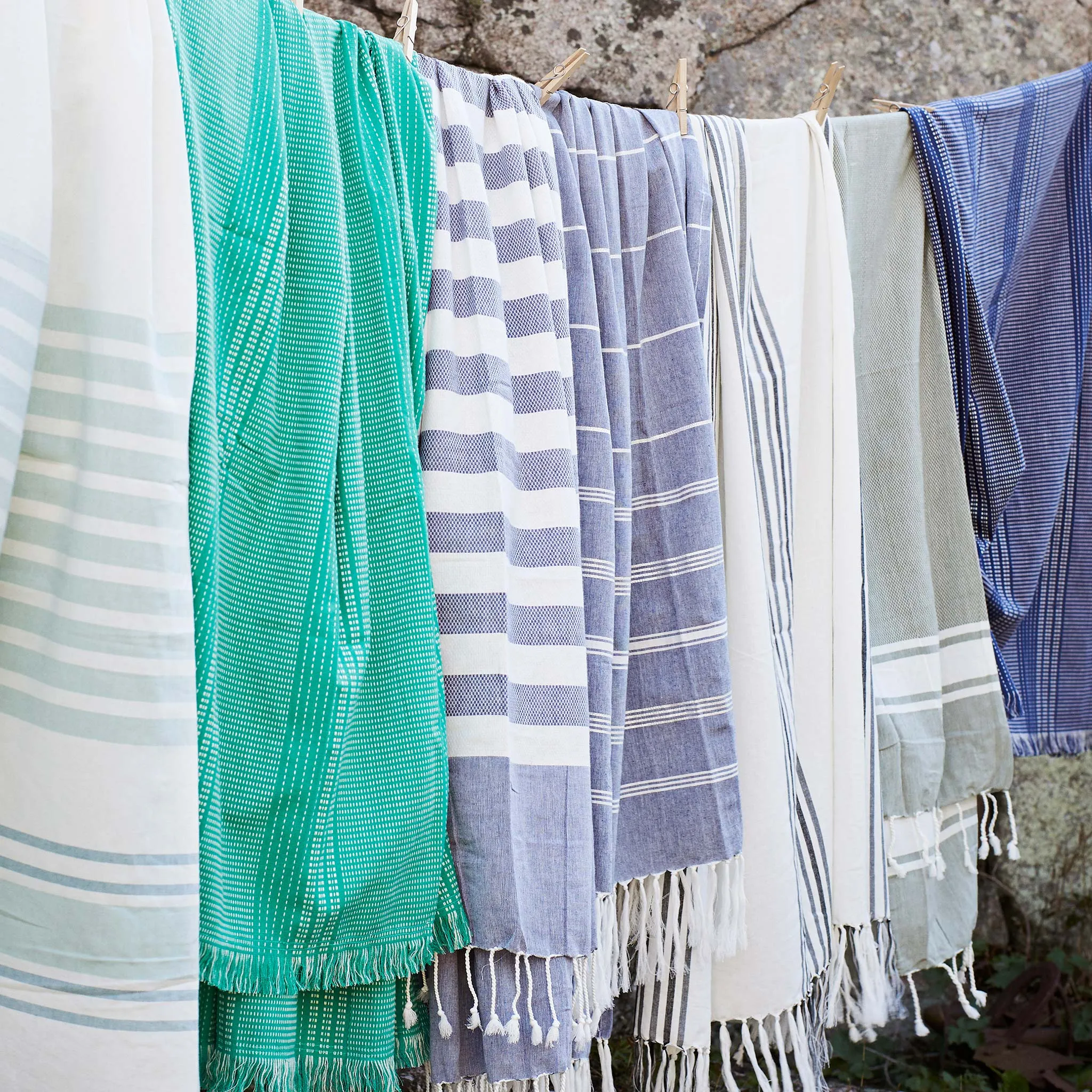 Madam Stoltz Green Striped Hammam Towel