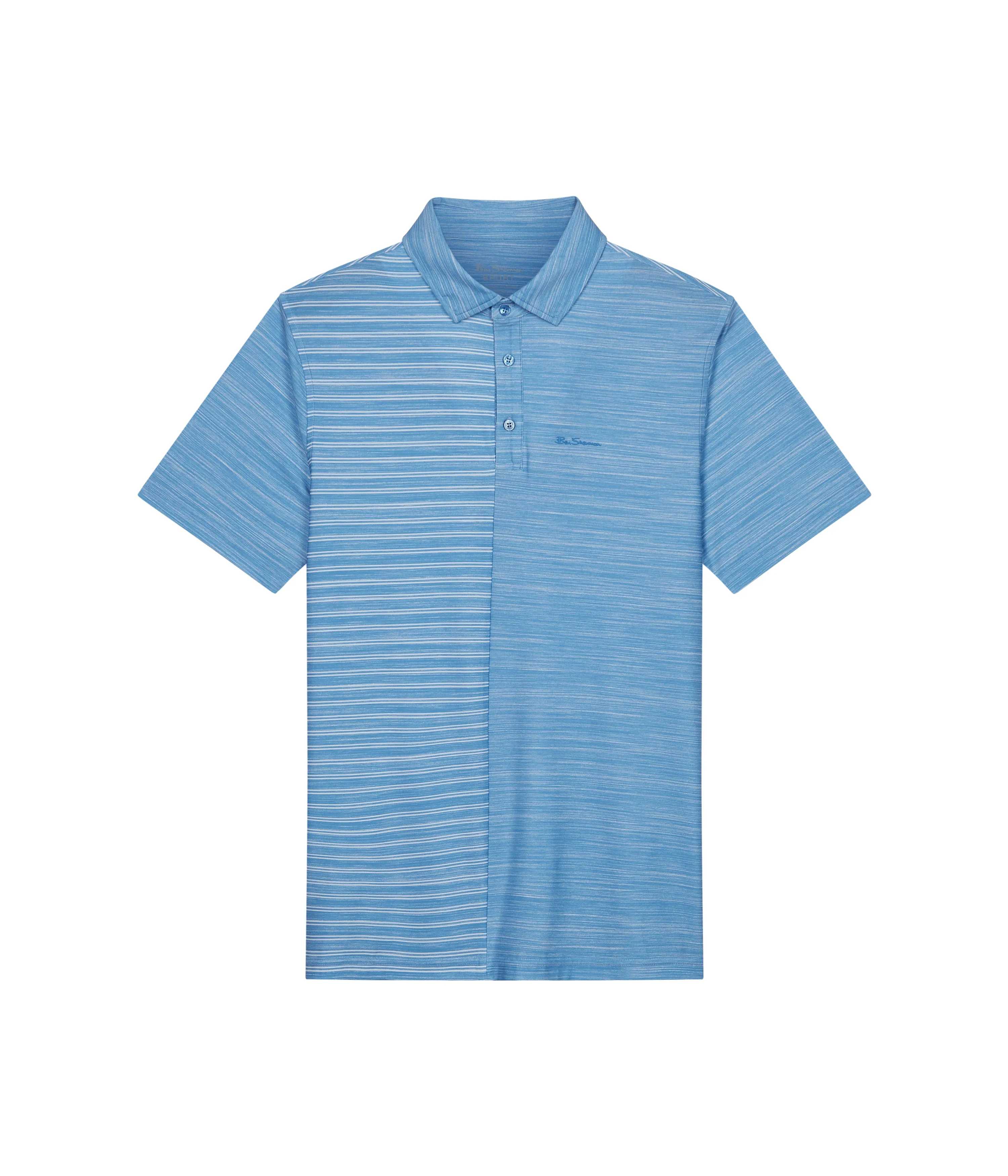 Melange Stripes Color Block Tech Jersey Sports Fit Polo - Azure