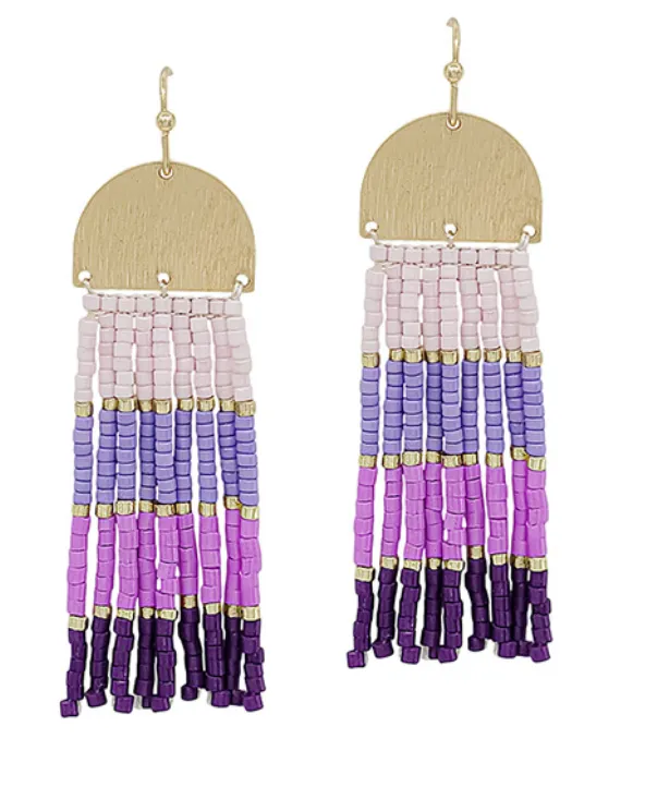 Multi Color Block Seed Bead Tassel Earrings
