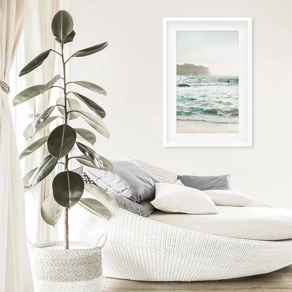 Nautical Coastline Photo. Ocean Waves and Rocks Print