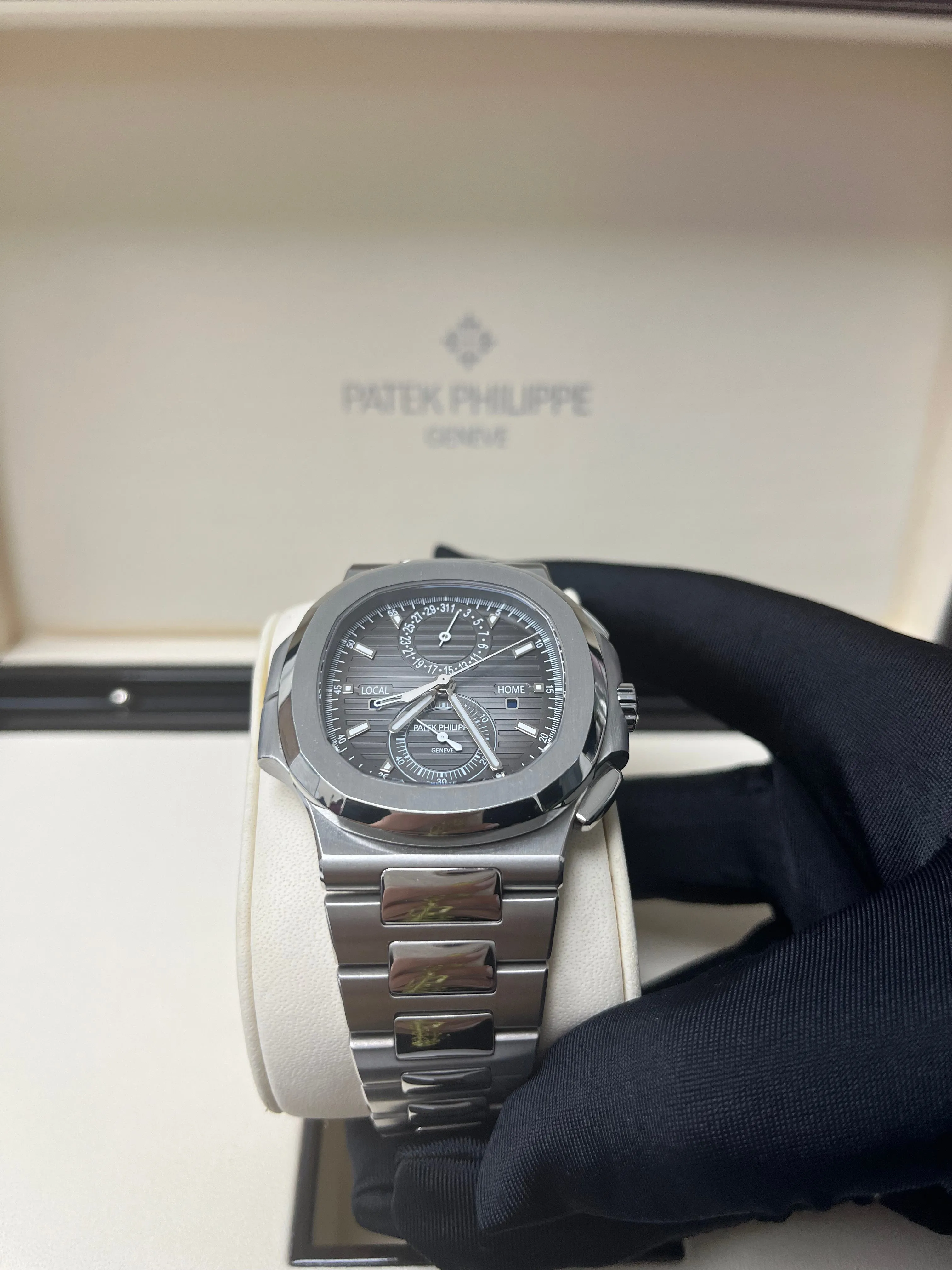 Patek Philippe Nautilus Travel Time Chronograph/ Stainless Steel/ Black Gradated Dial (Ref# 5990/1A-001)