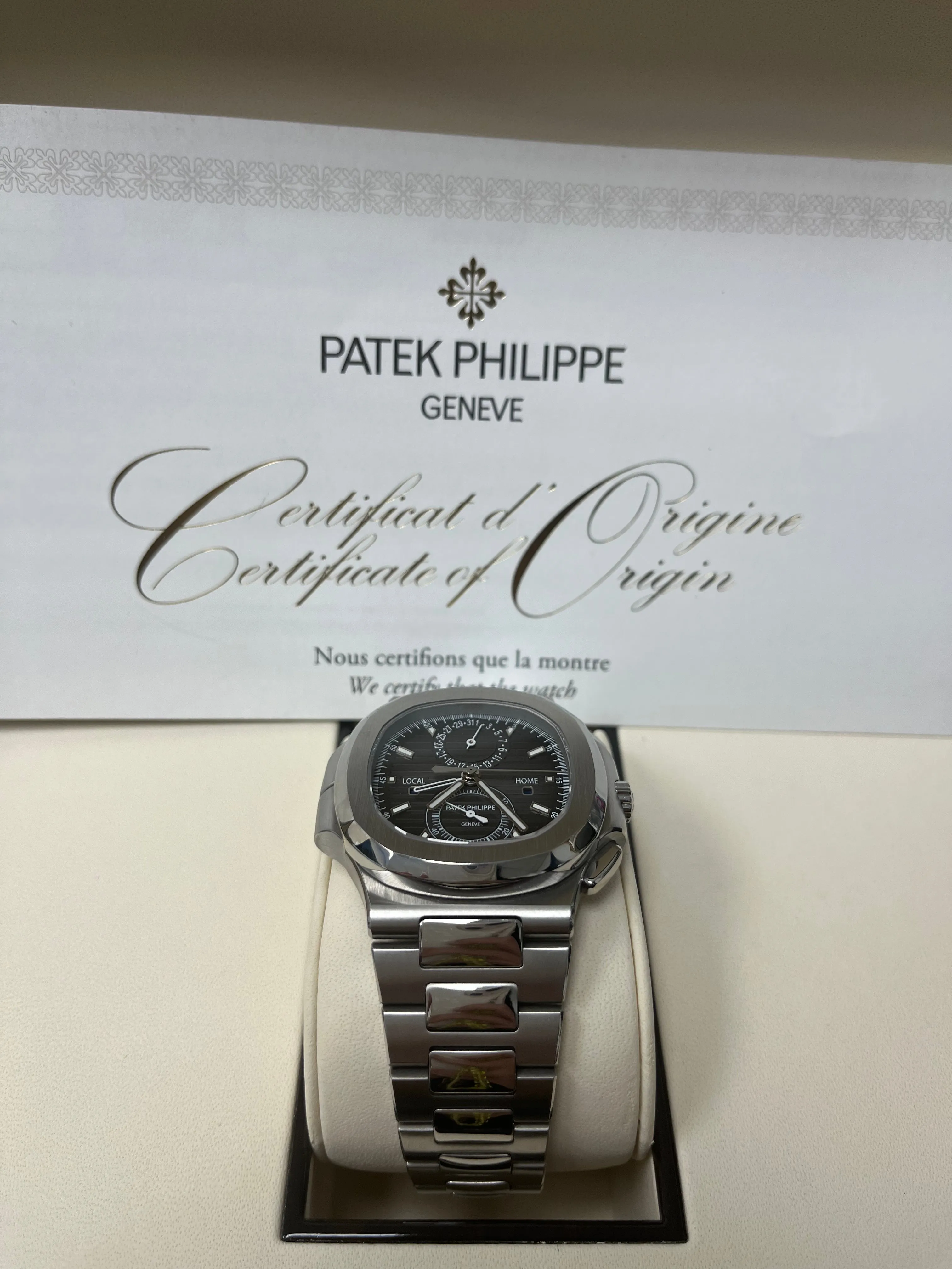 Patek Philippe Nautilus Travel Time Chronograph/ Stainless Steel/ Black Gradated Dial (Ref# 5990/1A-001)