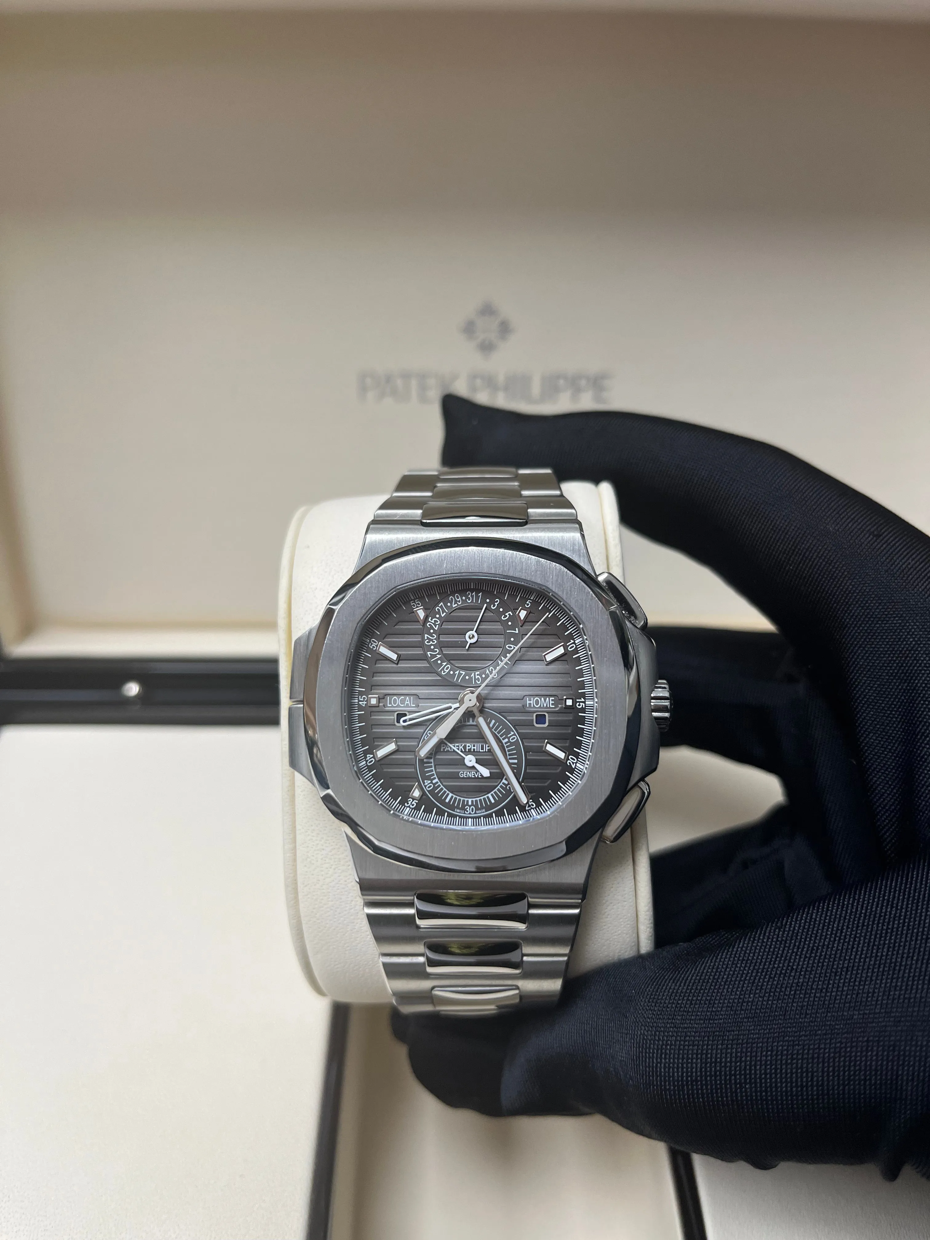 Patek Philippe Nautilus Travel Time Chronograph/ Stainless Steel/ Black Gradated Dial (Ref# 5990/1A-001)