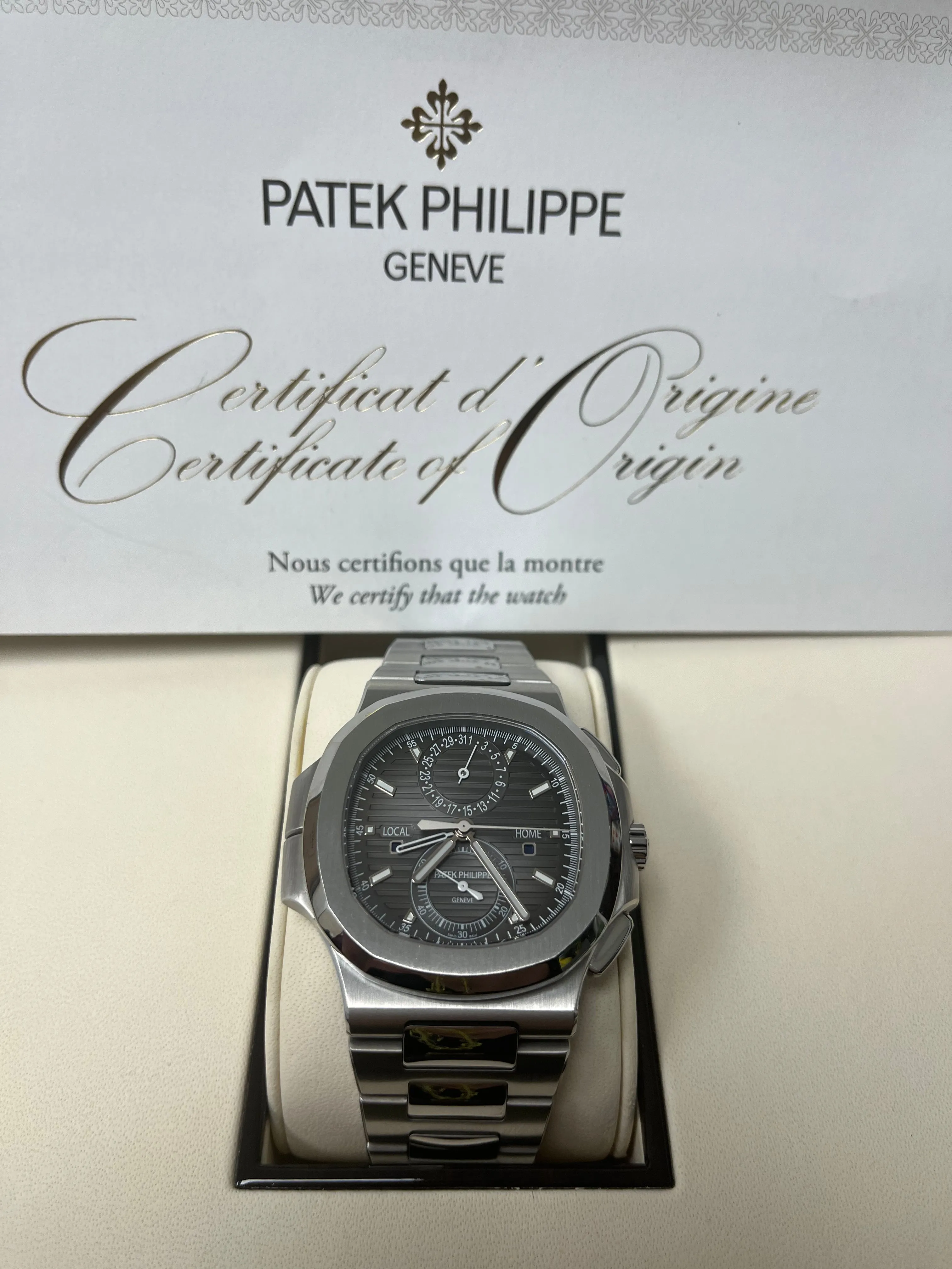 Patek Philippe Nautilus Travel Time Chronograph/ Stainless Steel/ Black Gradated Dial (Ref# 5990/1A-001)