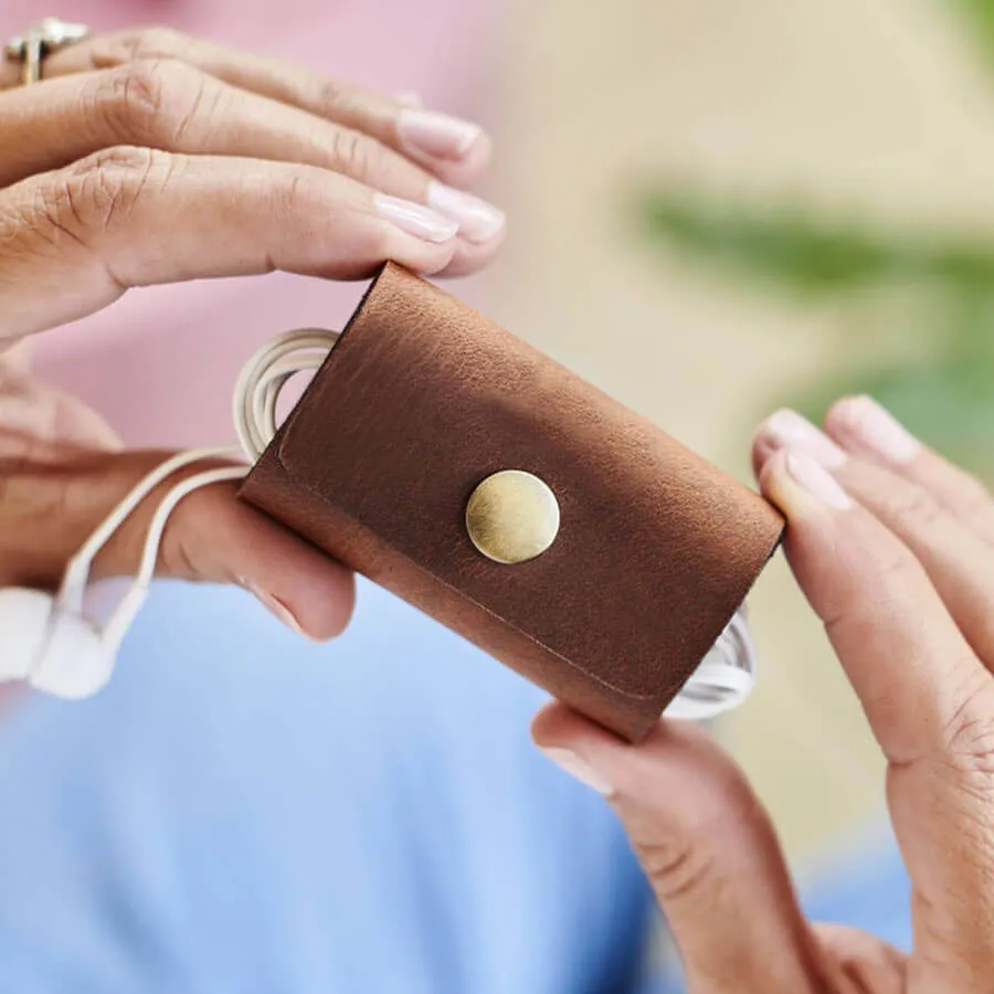 Personalised Leather Earphone Tidy