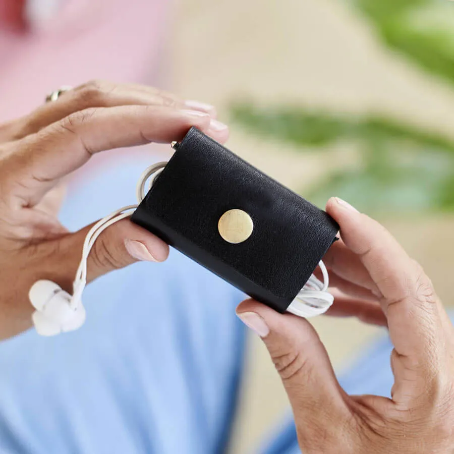 Personalised Leather Earphone Tidy