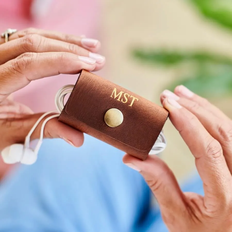 Personalised Leather Earphone Tidy