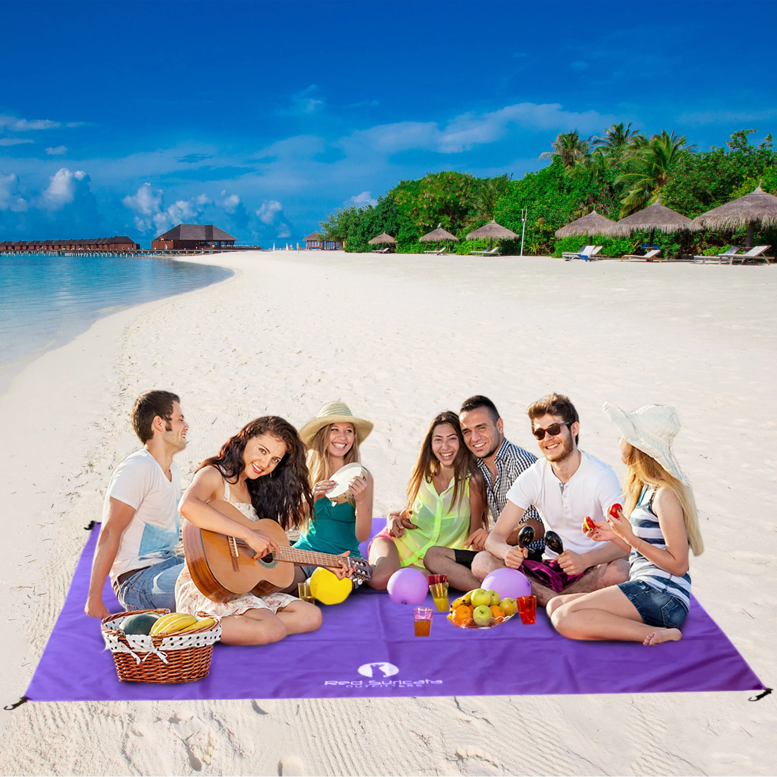 Red Suricata Purple Sand Free Beach Mat Blanket – Compatible with Purple Beach Sun Shade Canopy