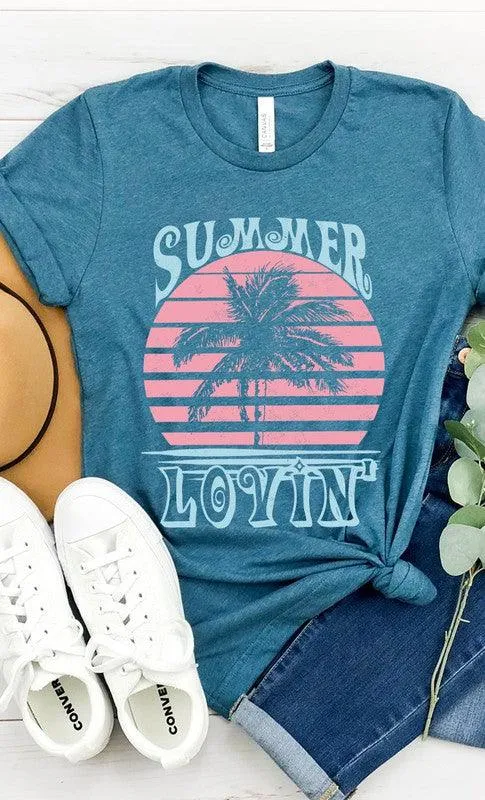 Retro Summer Lovin Palm Tree Graphic Tee  S-XL