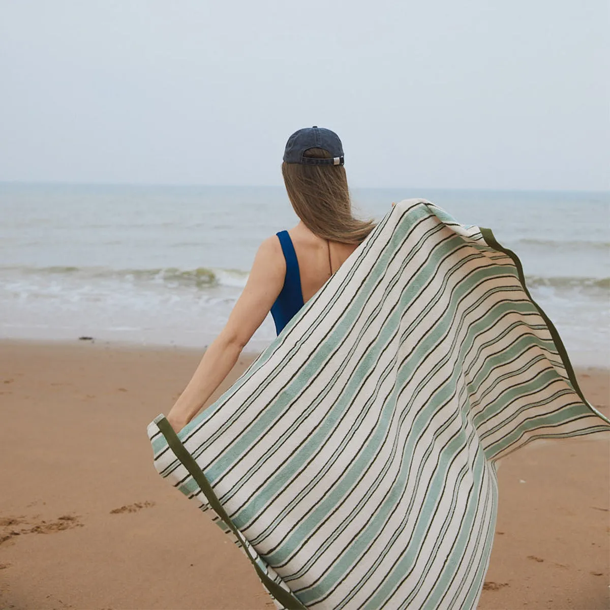 Sage Botanical Green Shoreham Stripe Cotton Towels