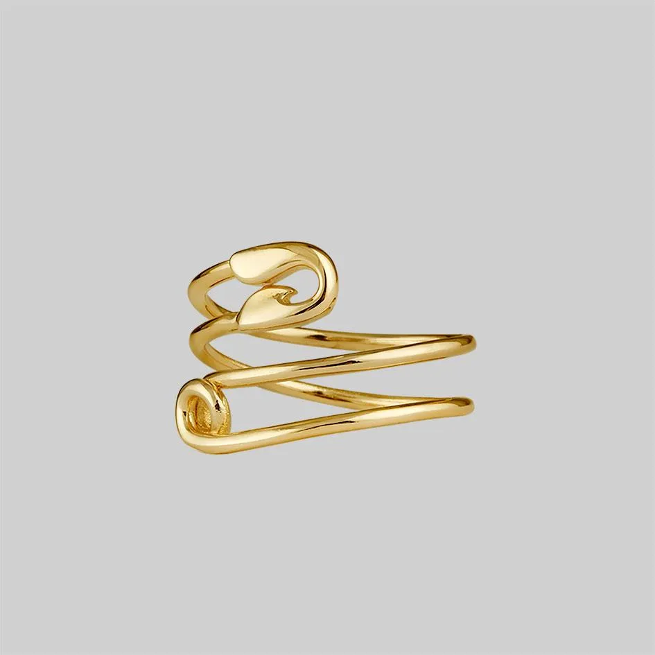 SOLENE. Safety Pin Wrap Ring - Gold