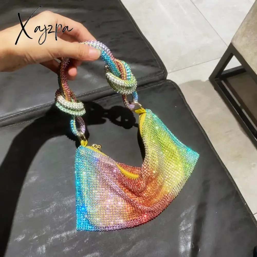 Xajzpa - Handle Shining Crystal Rhinestones Evening clutch Bag Purses and handbag luxury Designer silver Shoulder Bag Hobo Bags party bag