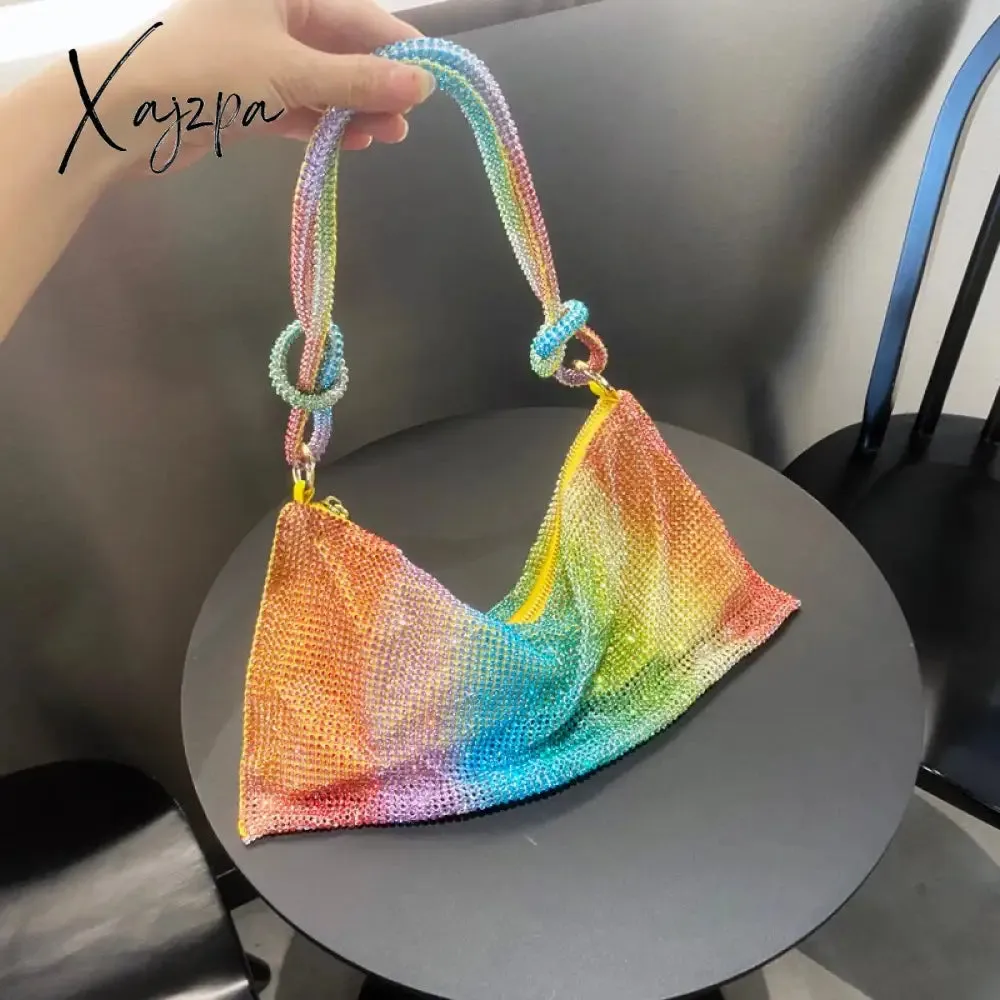 Xajzpa - Handle Shining Crystal Rhinestones Evening clutch Bag Purses and handbag luxury Designer silver Shoulder Bag Hobo Bags party bag